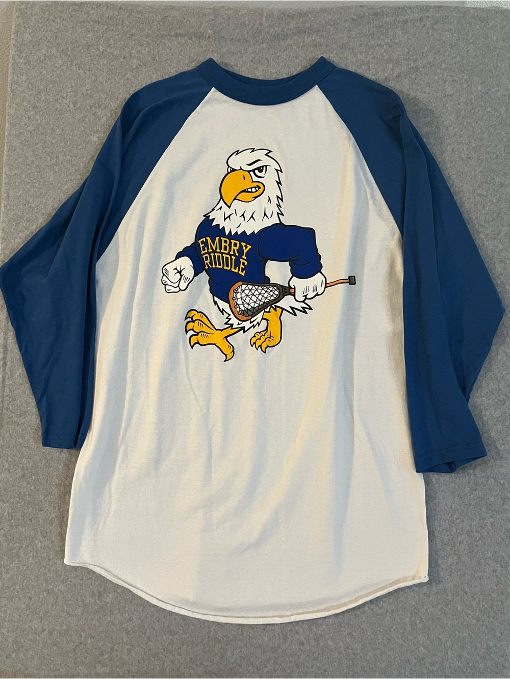 Embry Riddle Eagles Lacrosse Shirt Adult L Augusta Raglan 3/4 Sleeve Mascot